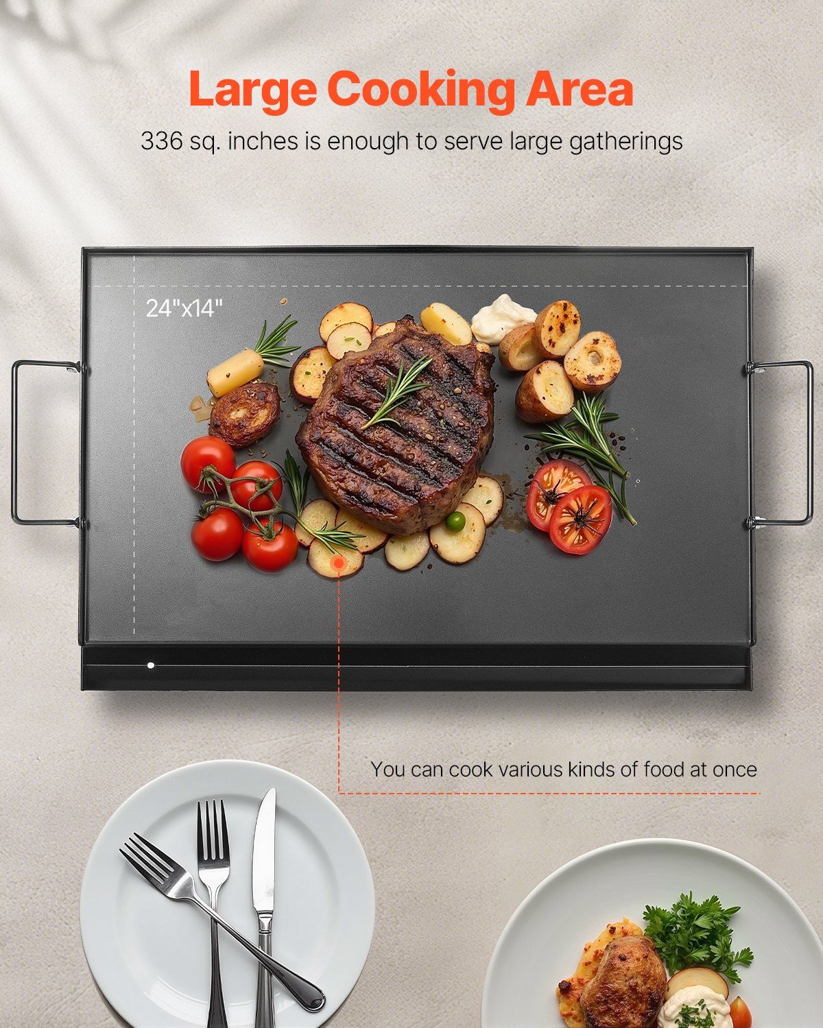 Flat Top BBQ Grill Pan Cooking Dimensions