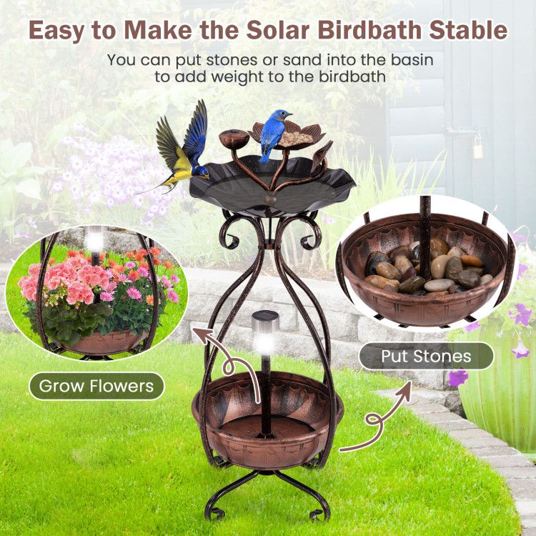 Garden Bird Bath & Feeder Combo with Solar Light Planter Ideas For Stability