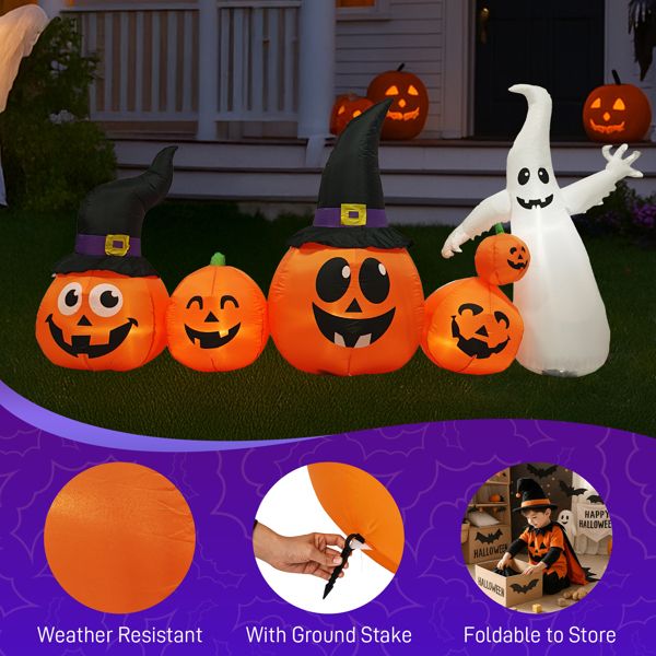 8FT Lighted Halloween Inflatable Pumpkins and Ghost Decoration Features