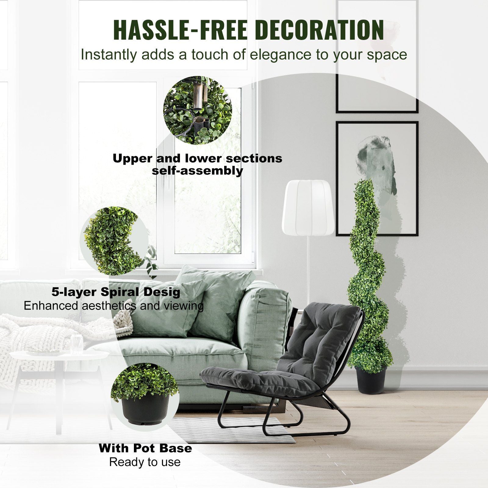 Decorative Spiral Boxwood Towers Features