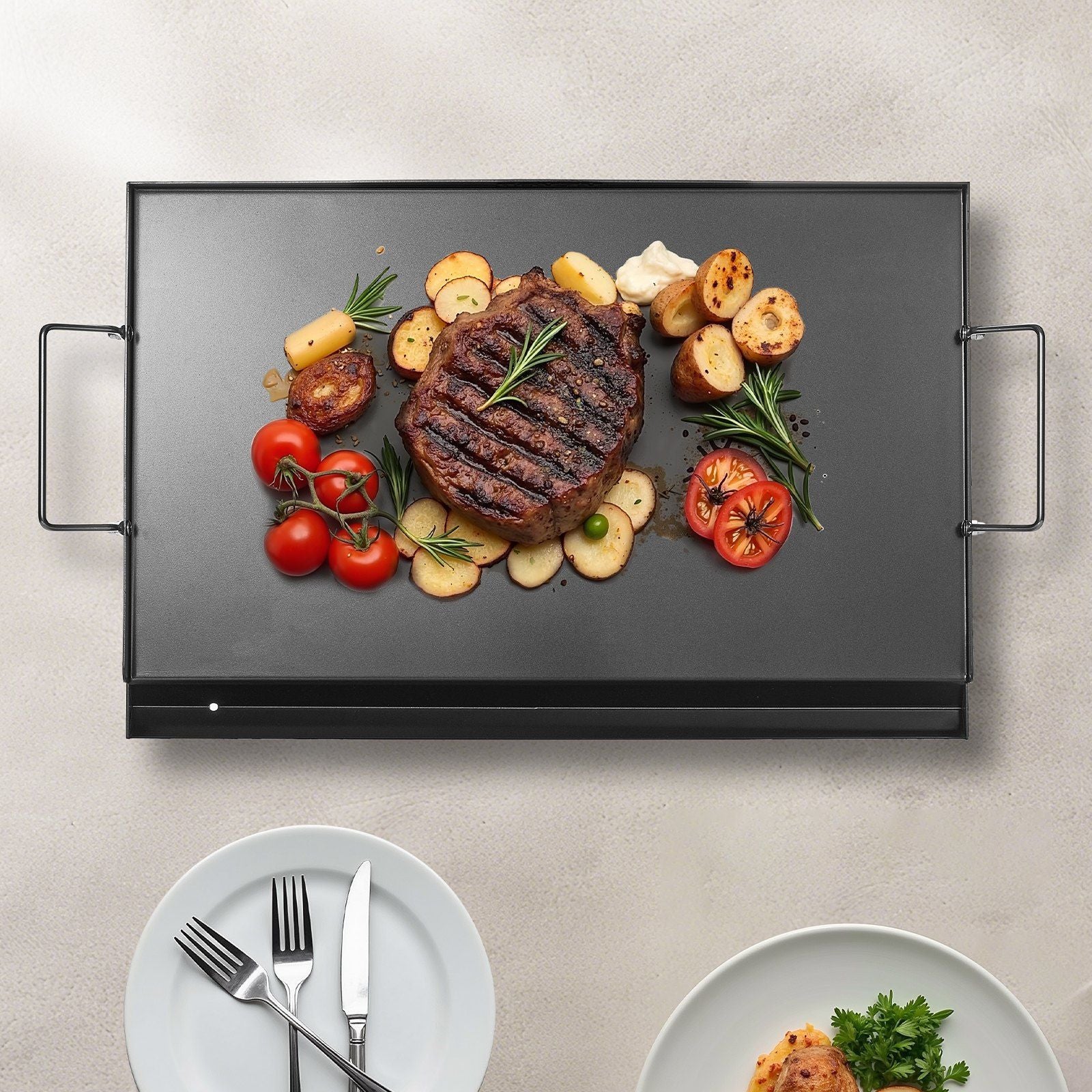 Flat Top BBQ Grill Pan With Steak & Vegetables