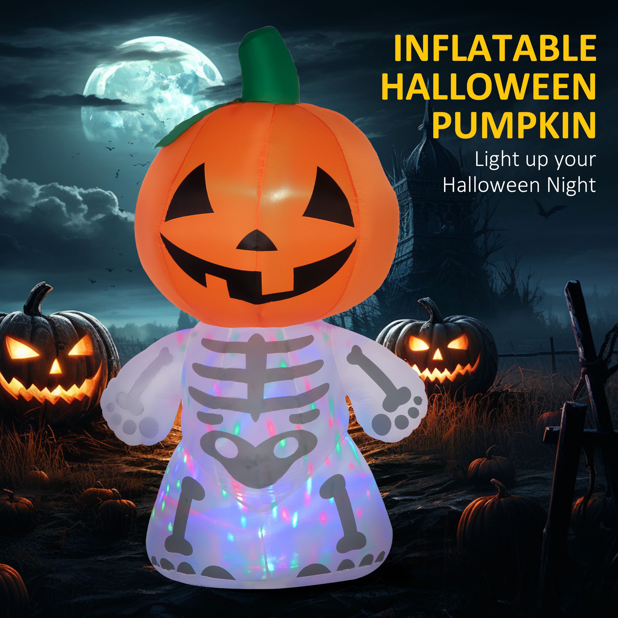 6ft Halloween Ghost Pumpkin Inflatable with LED Lights Creepy Background Pumpkins