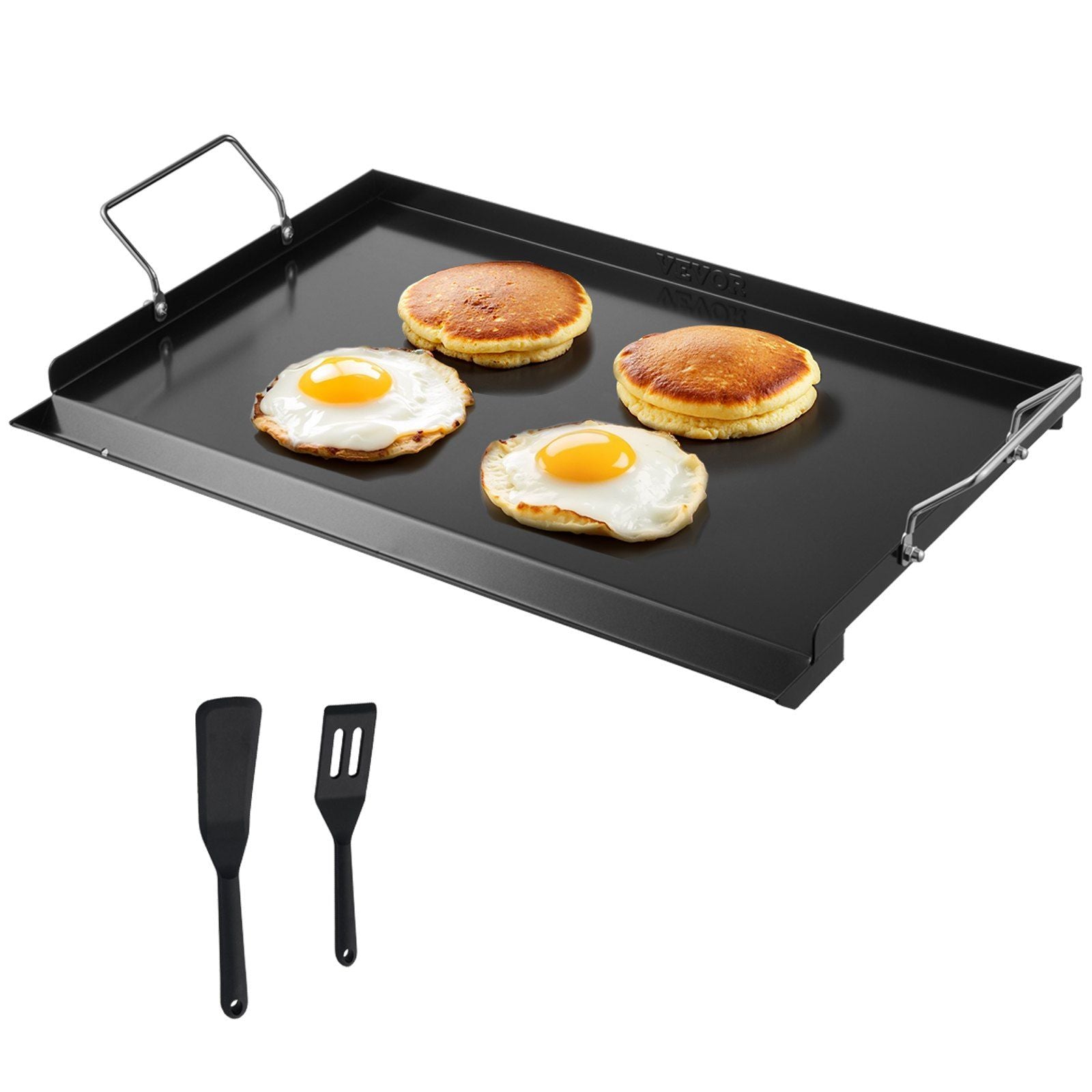 Flat Top BBQ Grill Pan Cooking Eggs & Pancakes