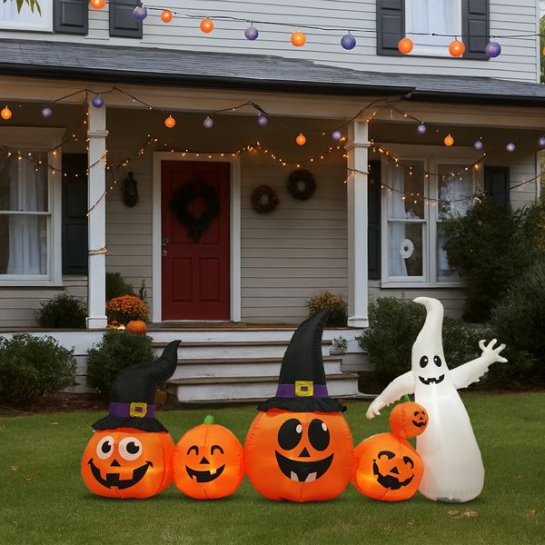 8FT Lighted Halloween Inflatable Pumpkins and Ghost Decoration Garden Scene