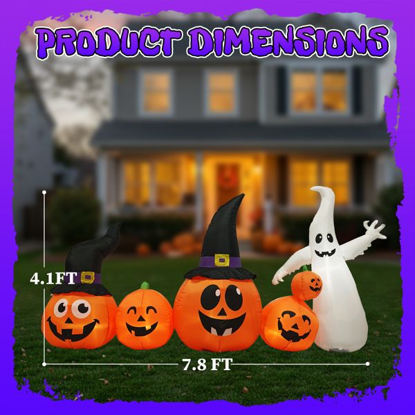 8FT Lighted Halloween Inflatable Pumpkins and Ghost Decoration Dimensions