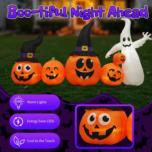 8FT Lighted Halloween Inflatable Pumpkins and Ghost Decoration Features