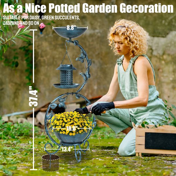 Bird Bath with Solar Bird Feeder and Planter Pedestal Dimensions