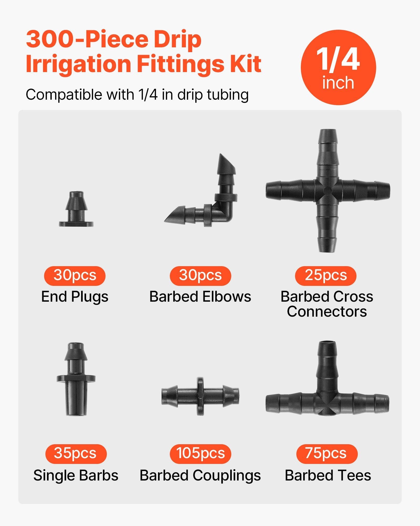 Complete 300Pcs Drip Irrigation Parts Set Parts Picture with How Many Pieces