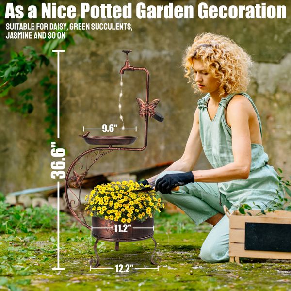 Vintage Bronze Bird Bath with Solar Light and Planter Dimensions