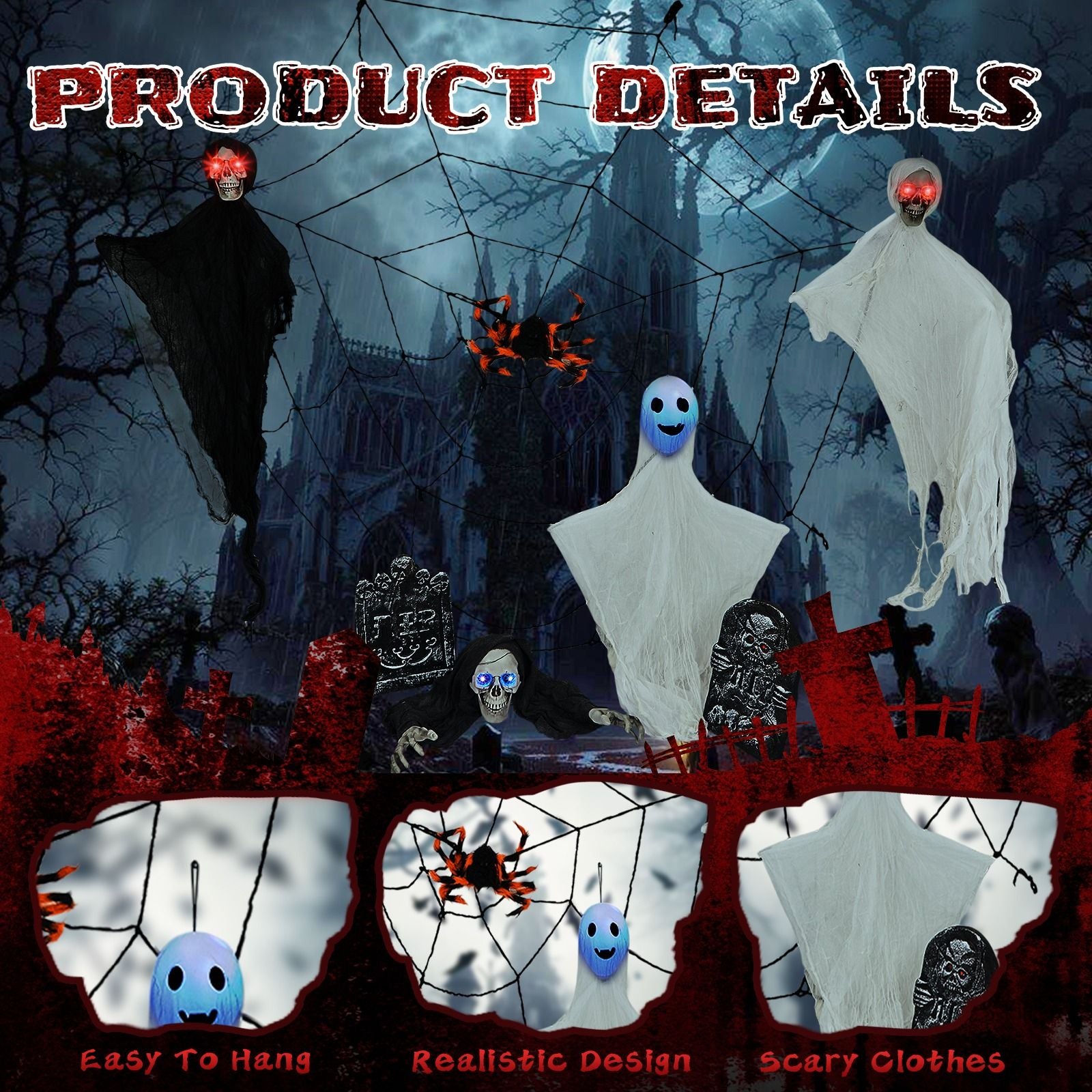Halloween Decoration Set with Ghosts, Skeletons, Gravestones and Web