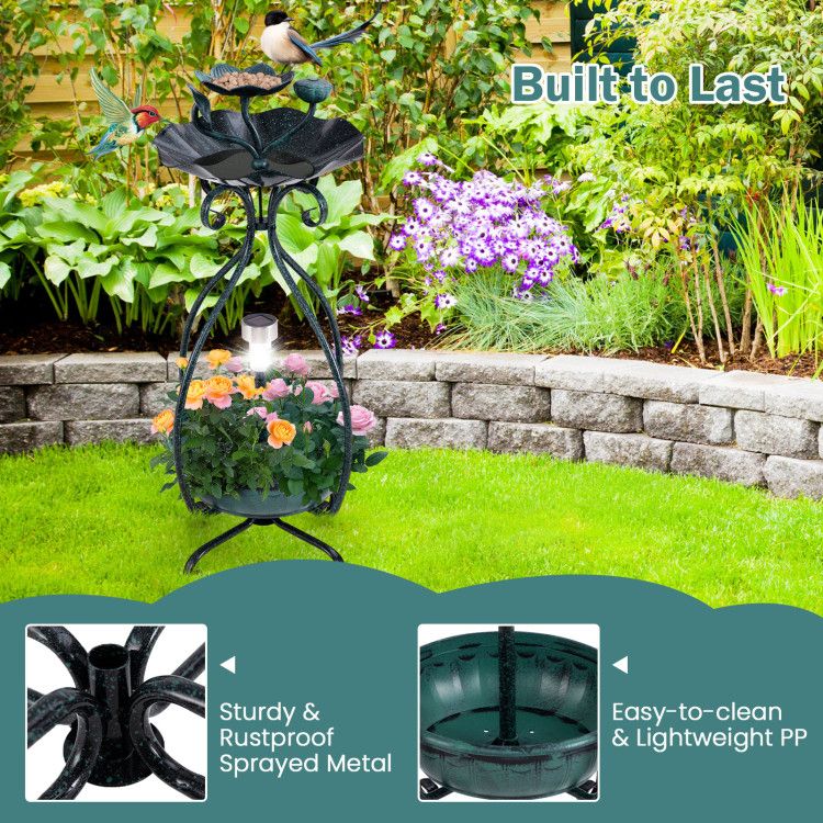 Garden Bird Bath & Feeder Combo with Solar Light Planter Benefits
