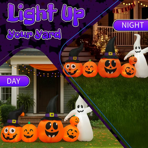 8FT Lighted Halloween Inflatable Pumpkins and Ghost Decoration