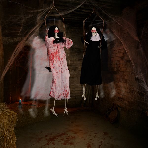 Halloween Hanging Ghosts in Barn