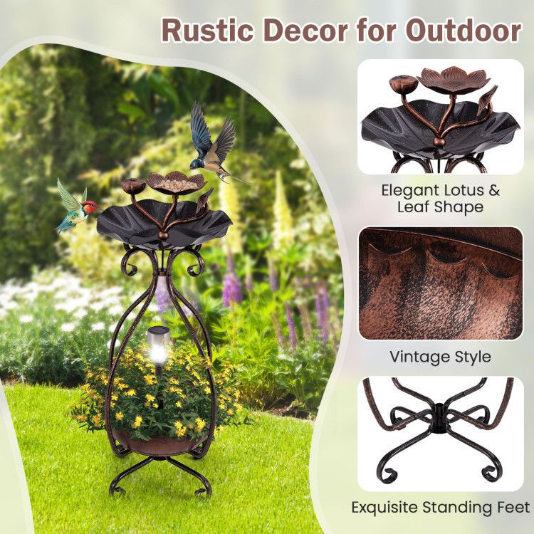 Garden Bird Bath & Feeder Combo with Solar Light Planter Info On Style
