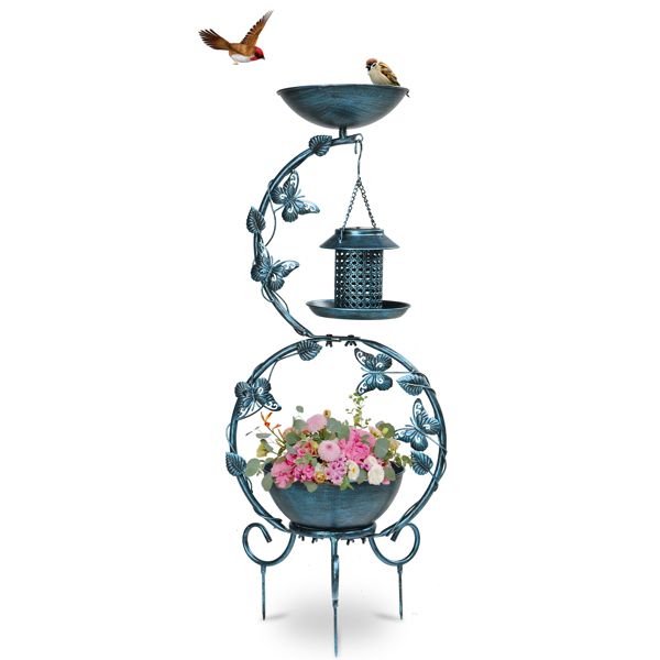 Bird Bath with Solar Bird Feeder and Planter Pedestal