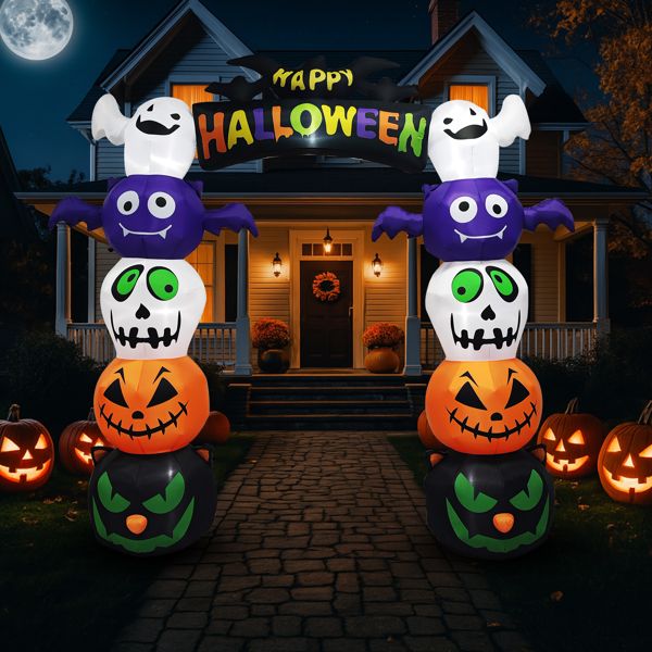 Giant Pumpkin Inflatable Arch Night Scene with Lights On