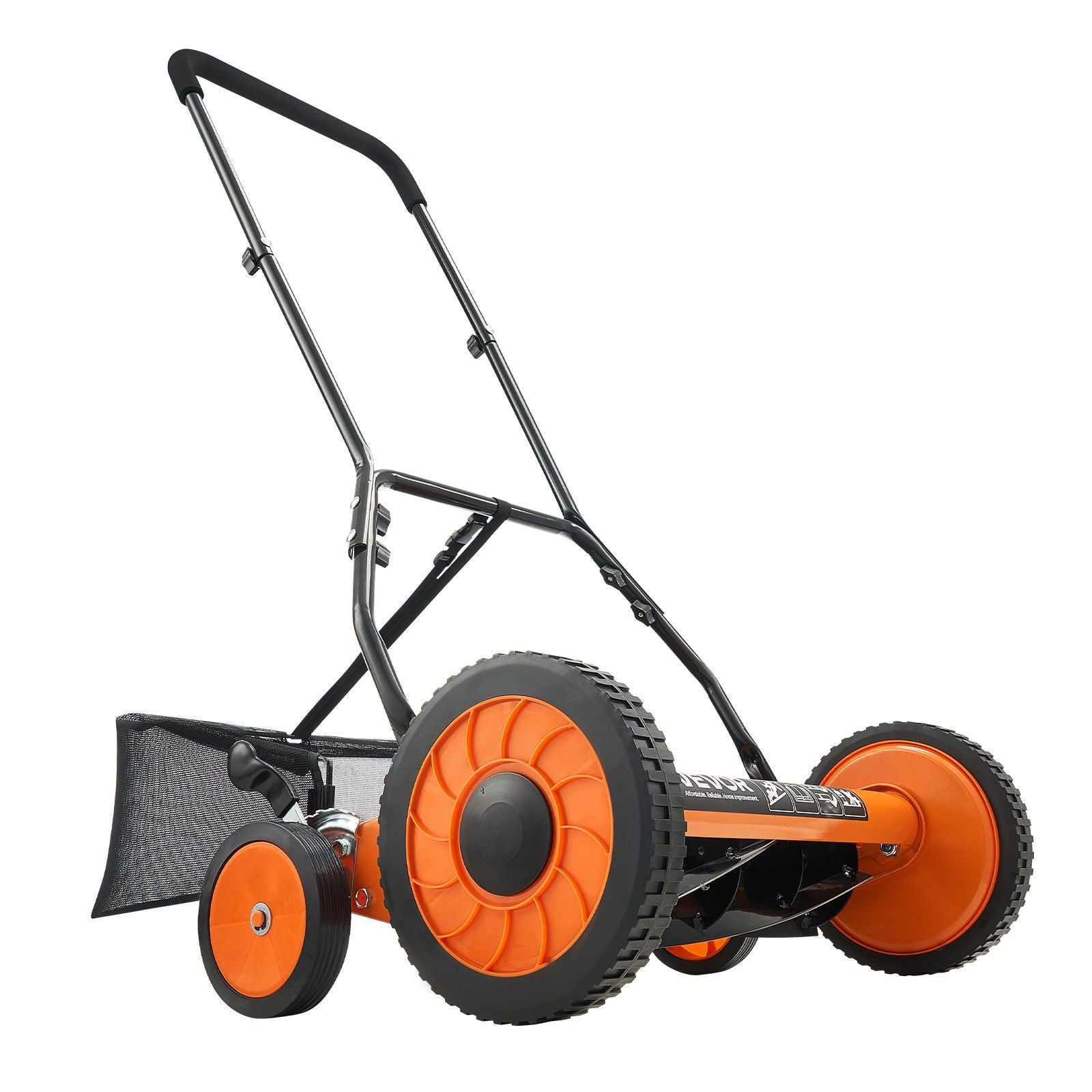 Eco-Friendly Push Lawn Mower Adjustable Height 18-Inch Reel Front Diagonal View