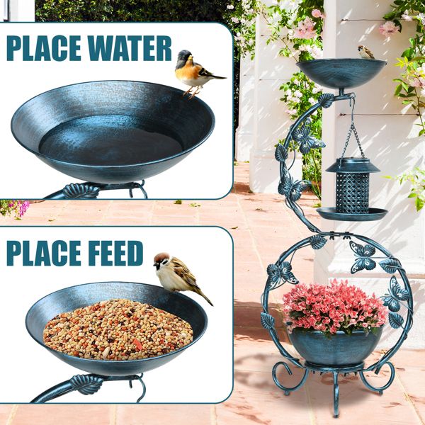 Bird Bath with Solar Bird Feeder and Planter Pedestal Features