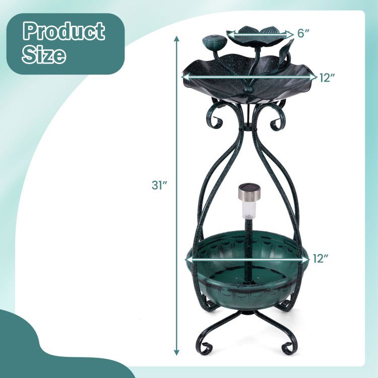 Garden Bird Bath & Feeder Combo with Solar Light Planter Dimensions