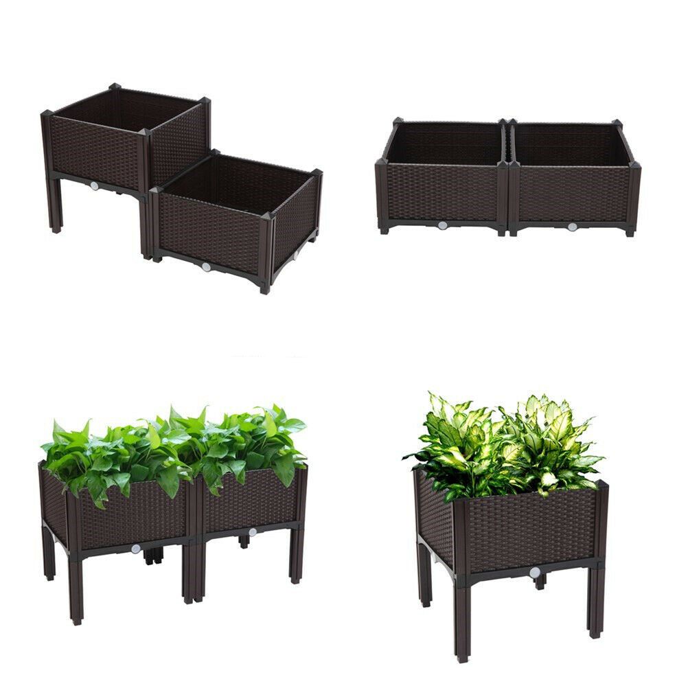 Brown Rectangle Elevated Planters Demonstrating Different Looks