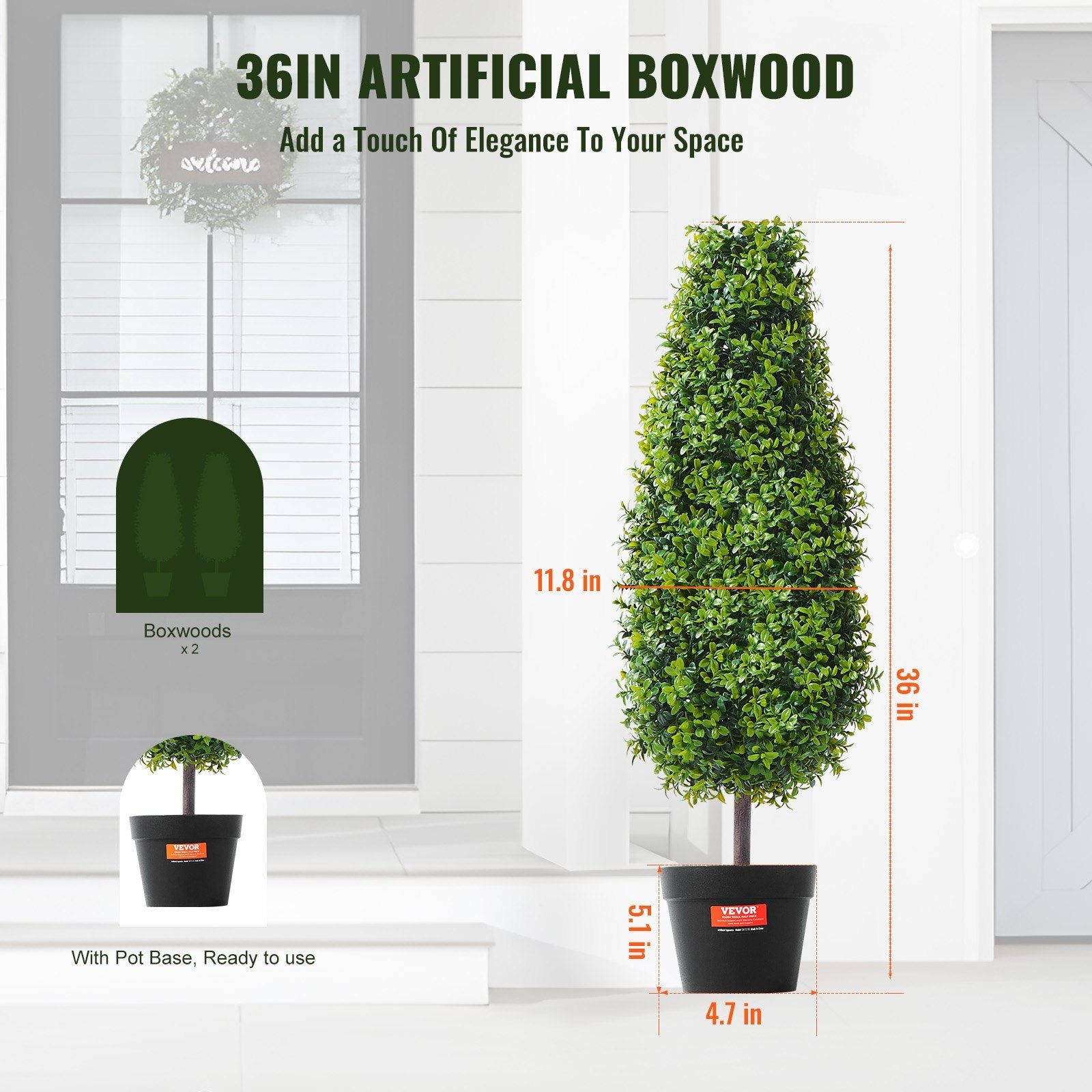 2 Pack Faux Boxwood Trees Dimensions
