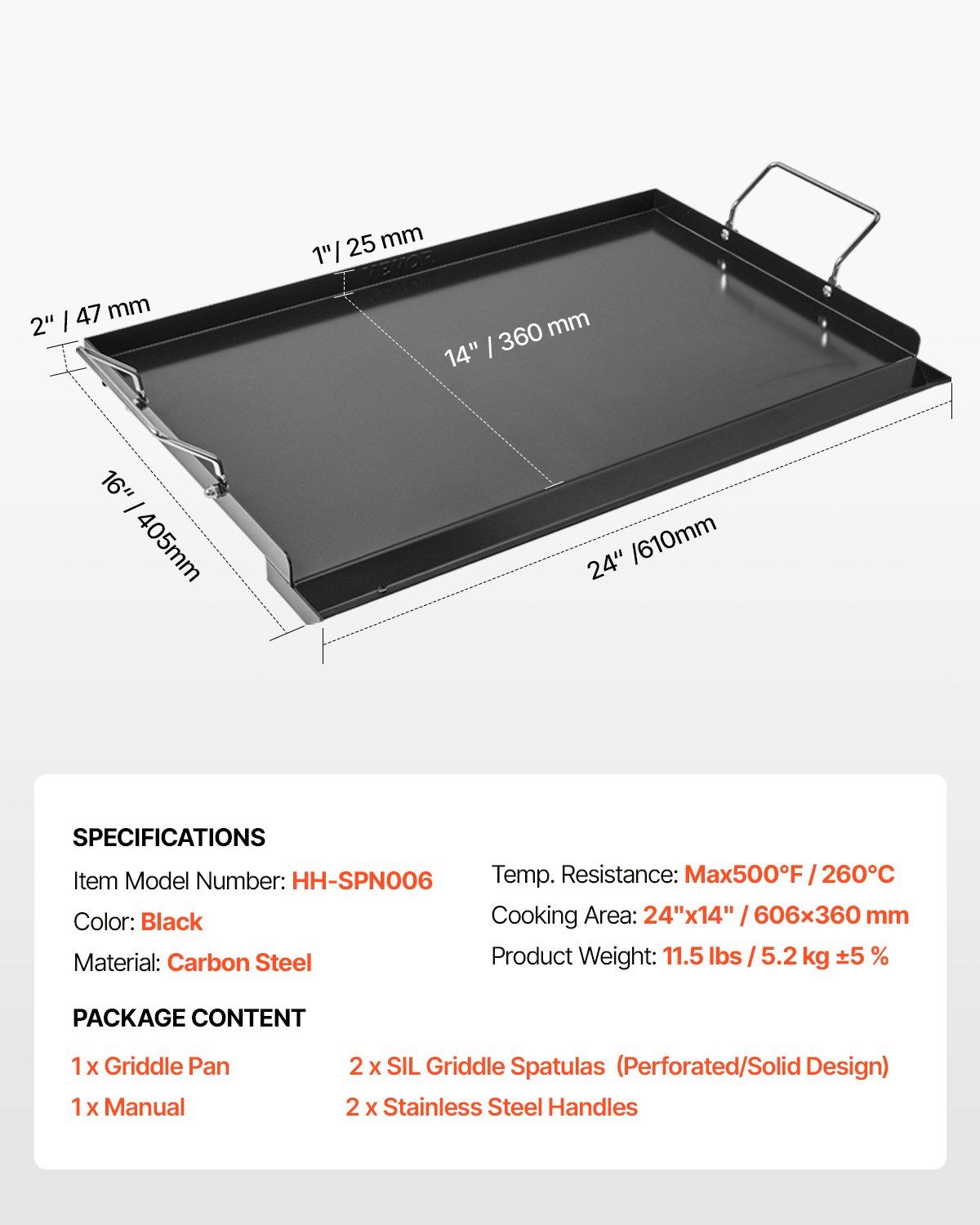 Flat Top BBQ Grill Pan Full Dimensions