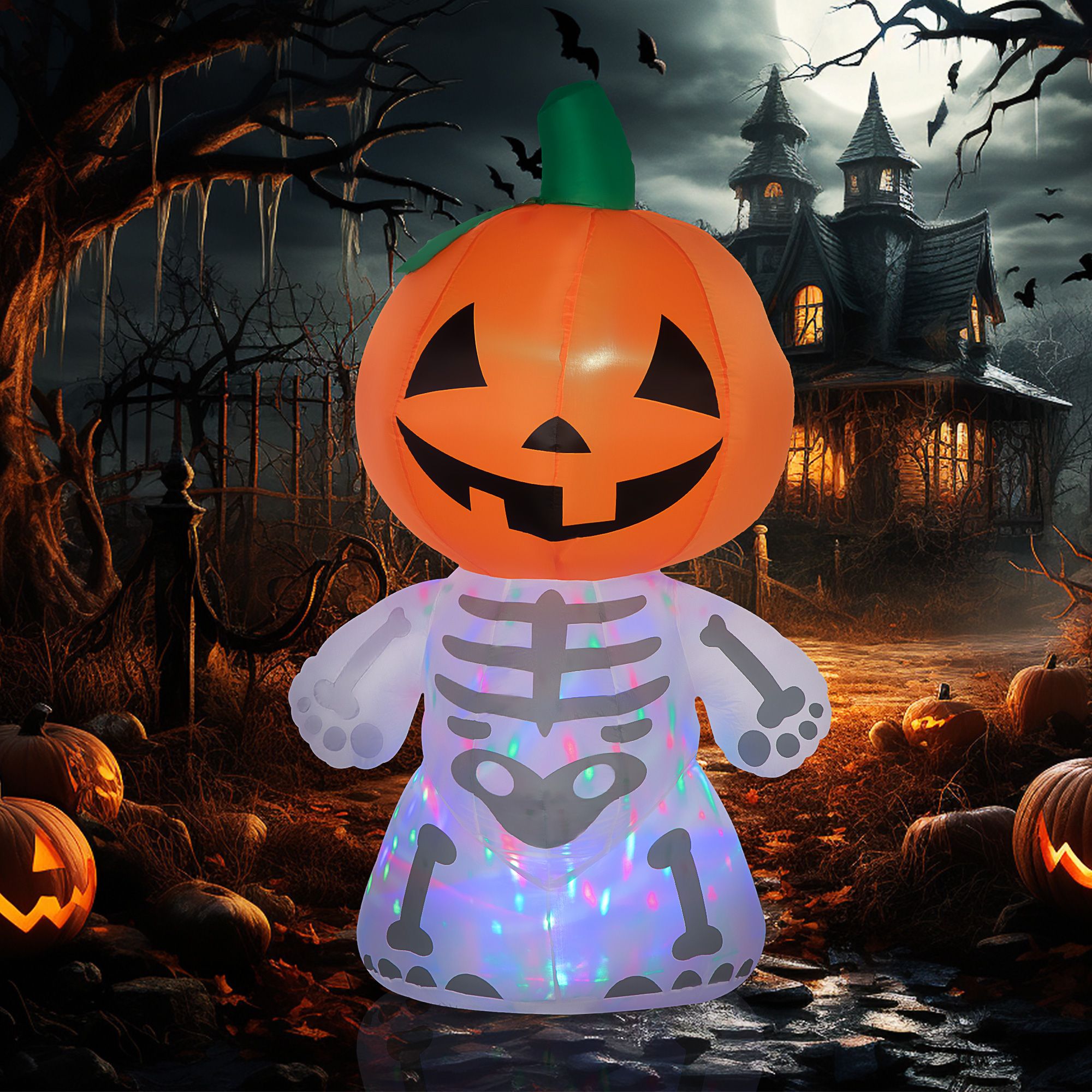 6ft Halloween Ghost Pumpkin Inflatable with LED Lights in Creep Setting