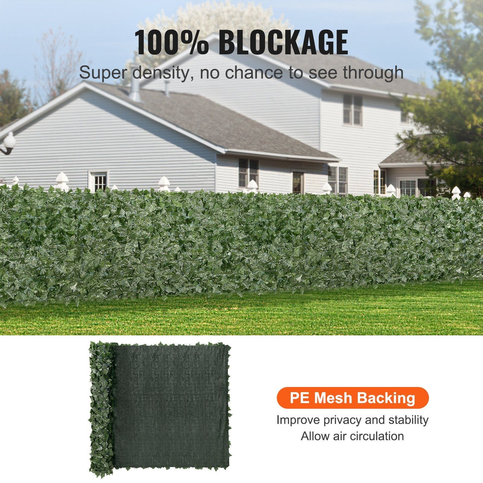 Balcony and Garden Privacy Screen with Artificial Ivy Leaves On A Fence Showing Thickness