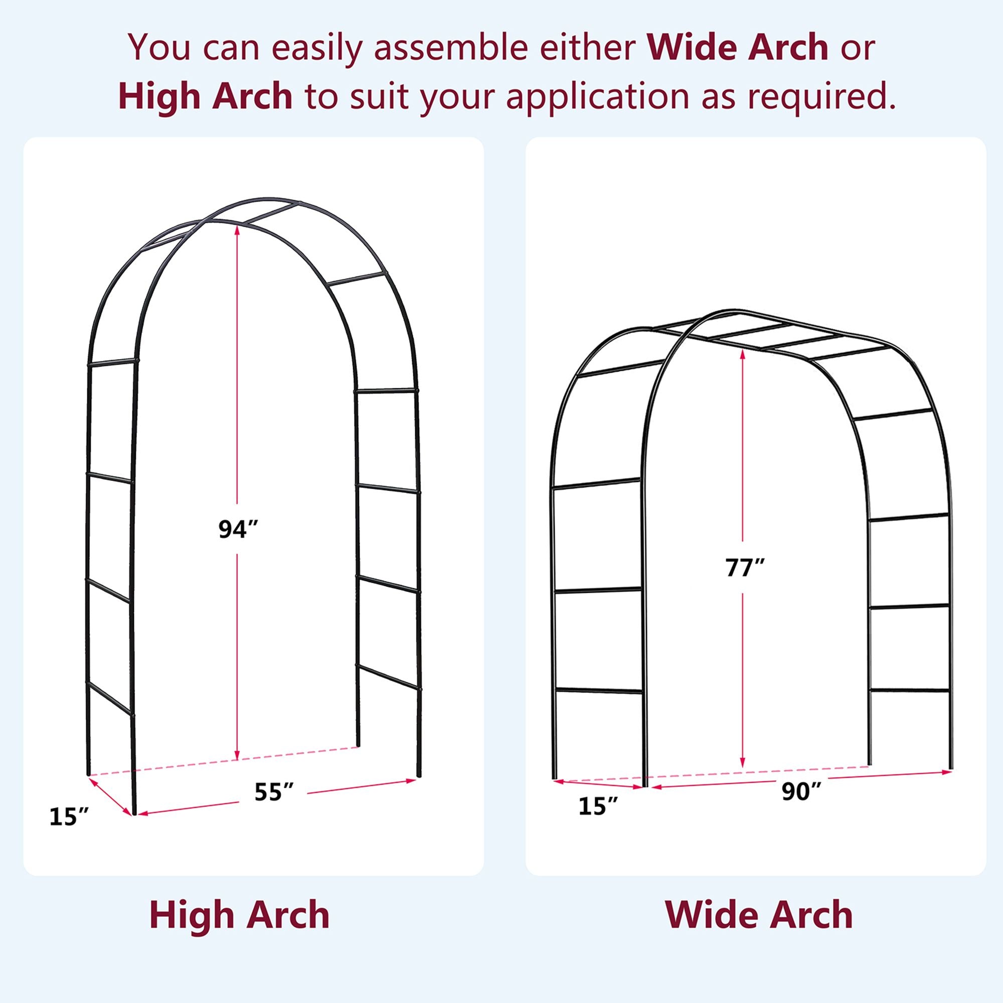 Dark Green Adjustable Garden Arch Trellis, 2 Different Ways to Build