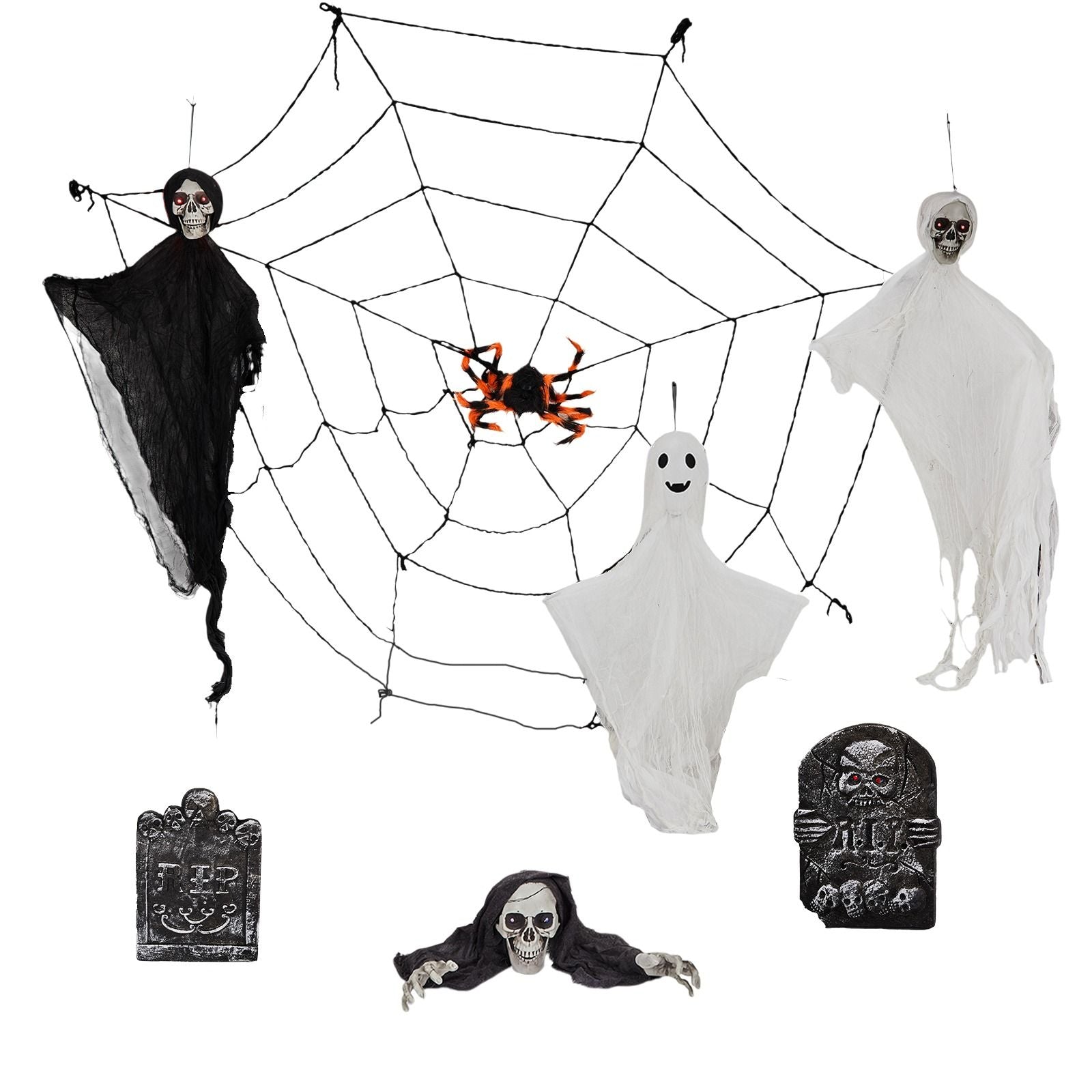 Halloween Decoration Set with Ghosts, Skeletons, Gravestones and Web