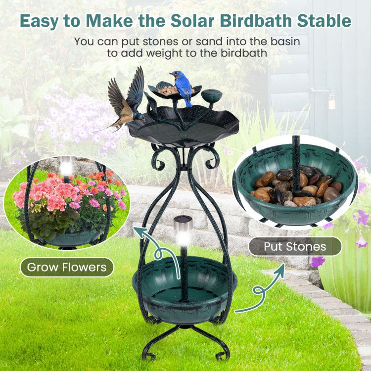 Garden Bird Bath & Feeder Combo with Solar Light Planter Ideas For Stability