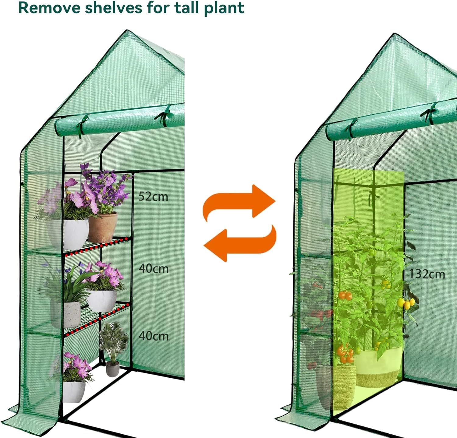 Garden Walk In Greenhouse Shelf Spacing Options