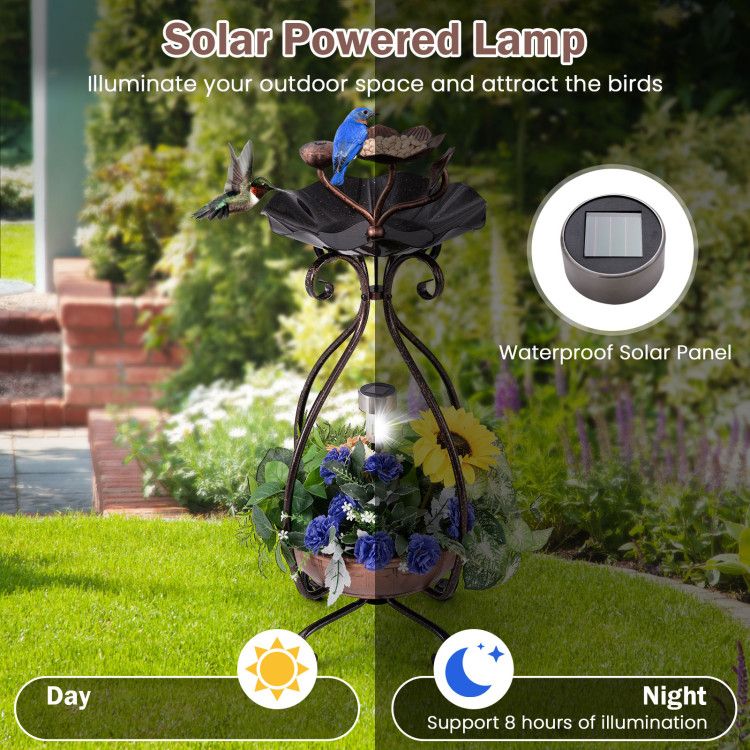 Garden Bird Bath & Feeder Combo with Solar Light Planter Solar Information