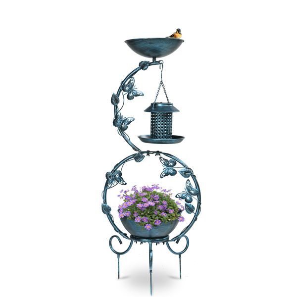 Bird Bath with Solar Bird Feeder and Planter Pedestal