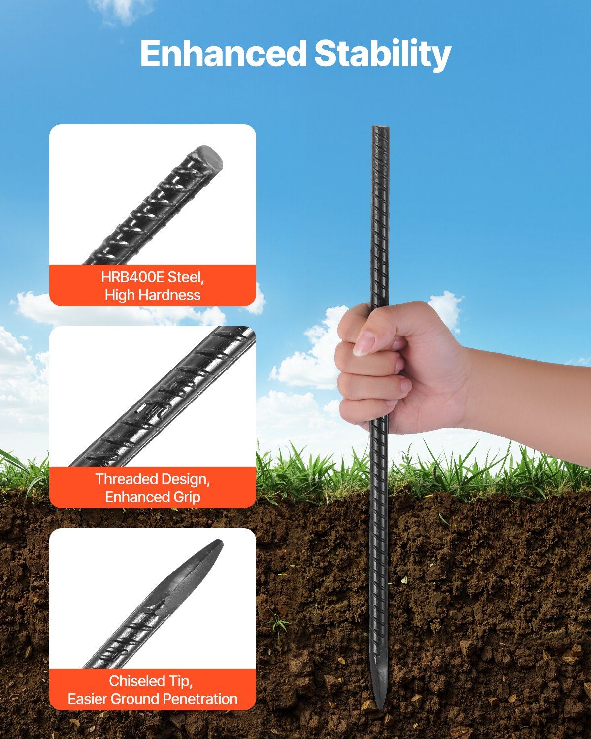 16" Steel Rebar Stakes Features