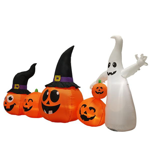 8FT Lighted Halloween Inflatable Pumpkins and Ghost Decoration