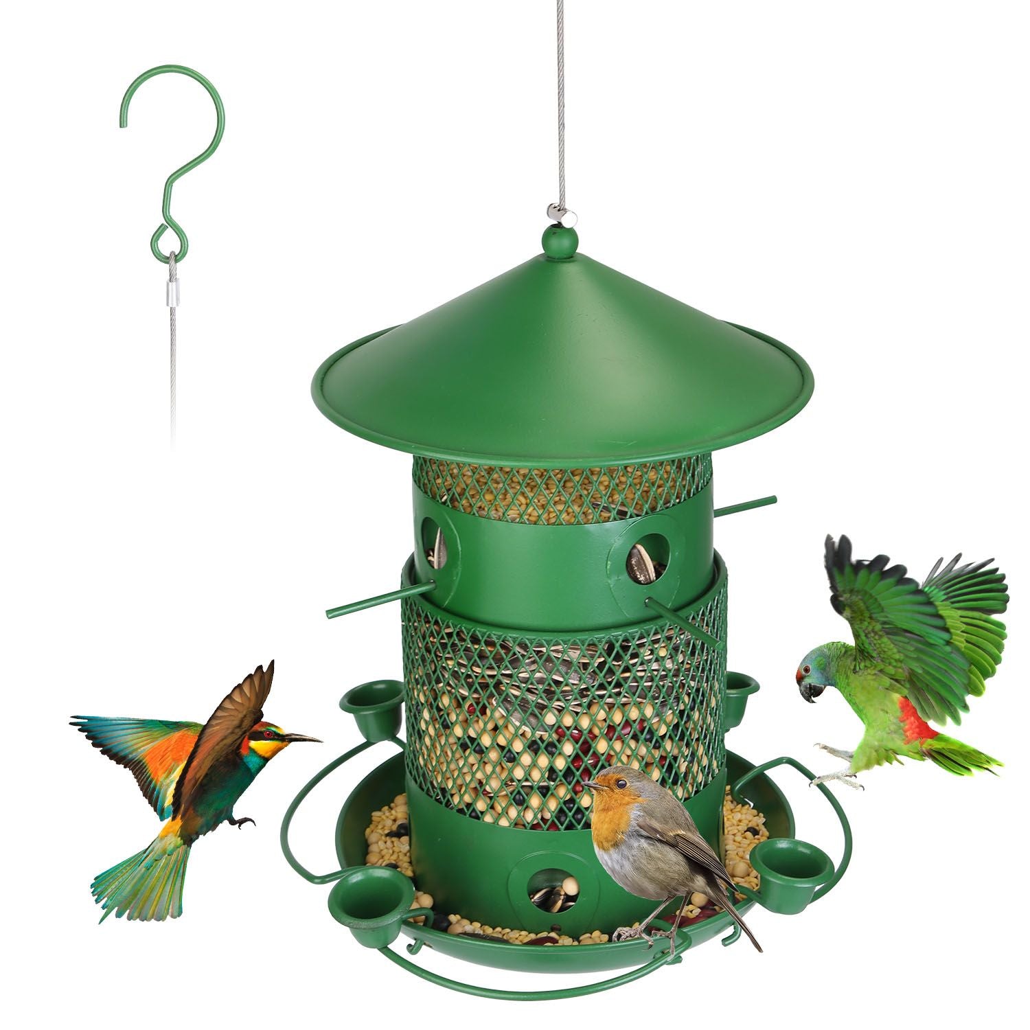 Wild Bird Seed Feeder with Water Cups and Perches