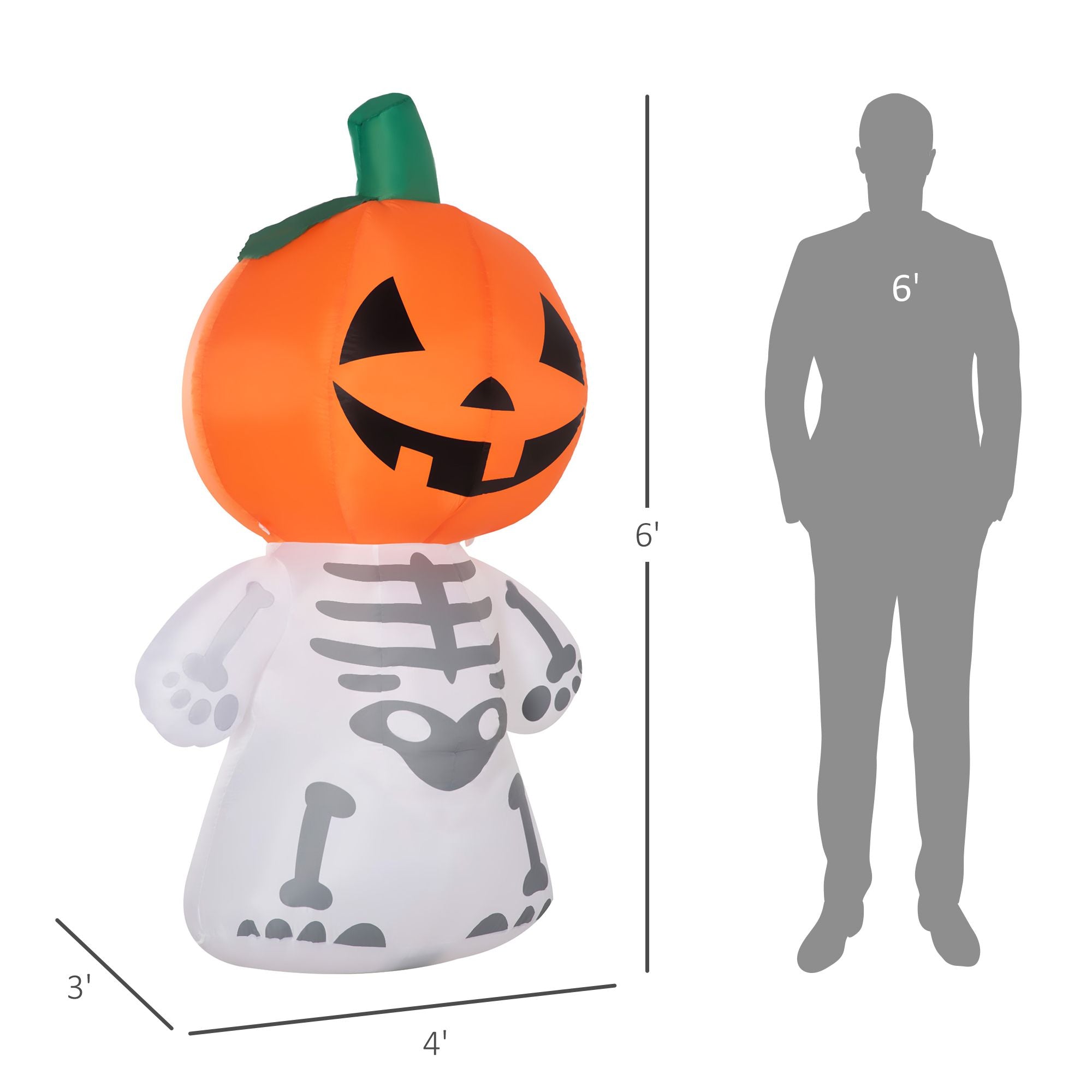 6ft Halloween Ghost Pumpkin Inflatable with LED Lights Dimensions
