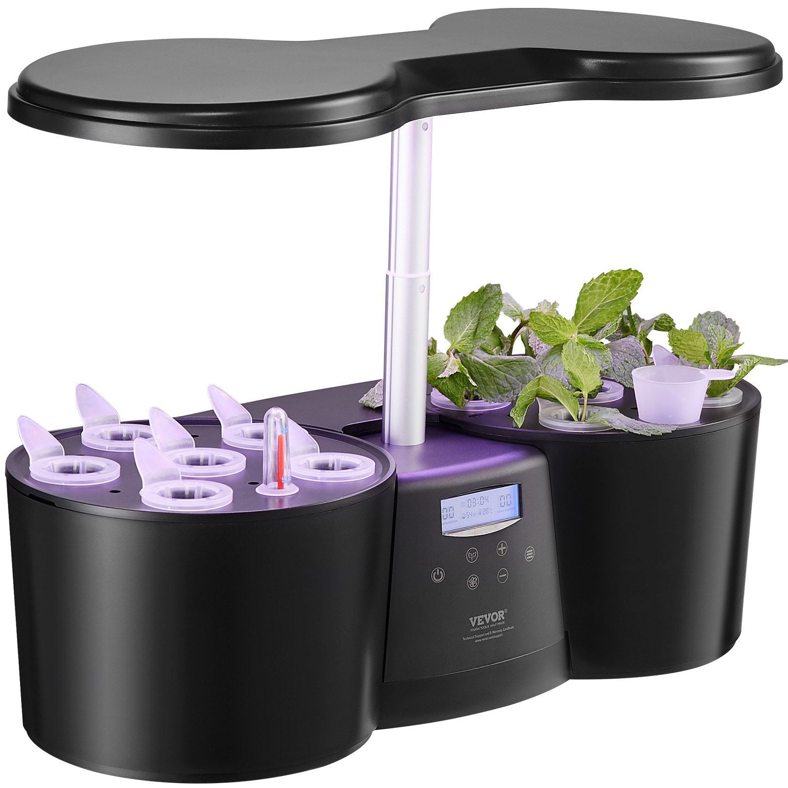 Indoor Herb Garden Kit with Water Tank and LED Showing Seedlings & Empty Spaces