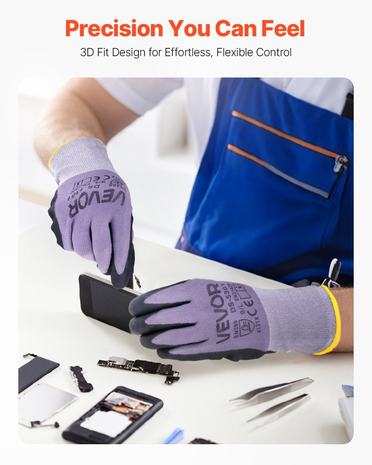 Touch Screen Work Gloves – Flexible Nitrile Grip Using For Fixing Small Pieces