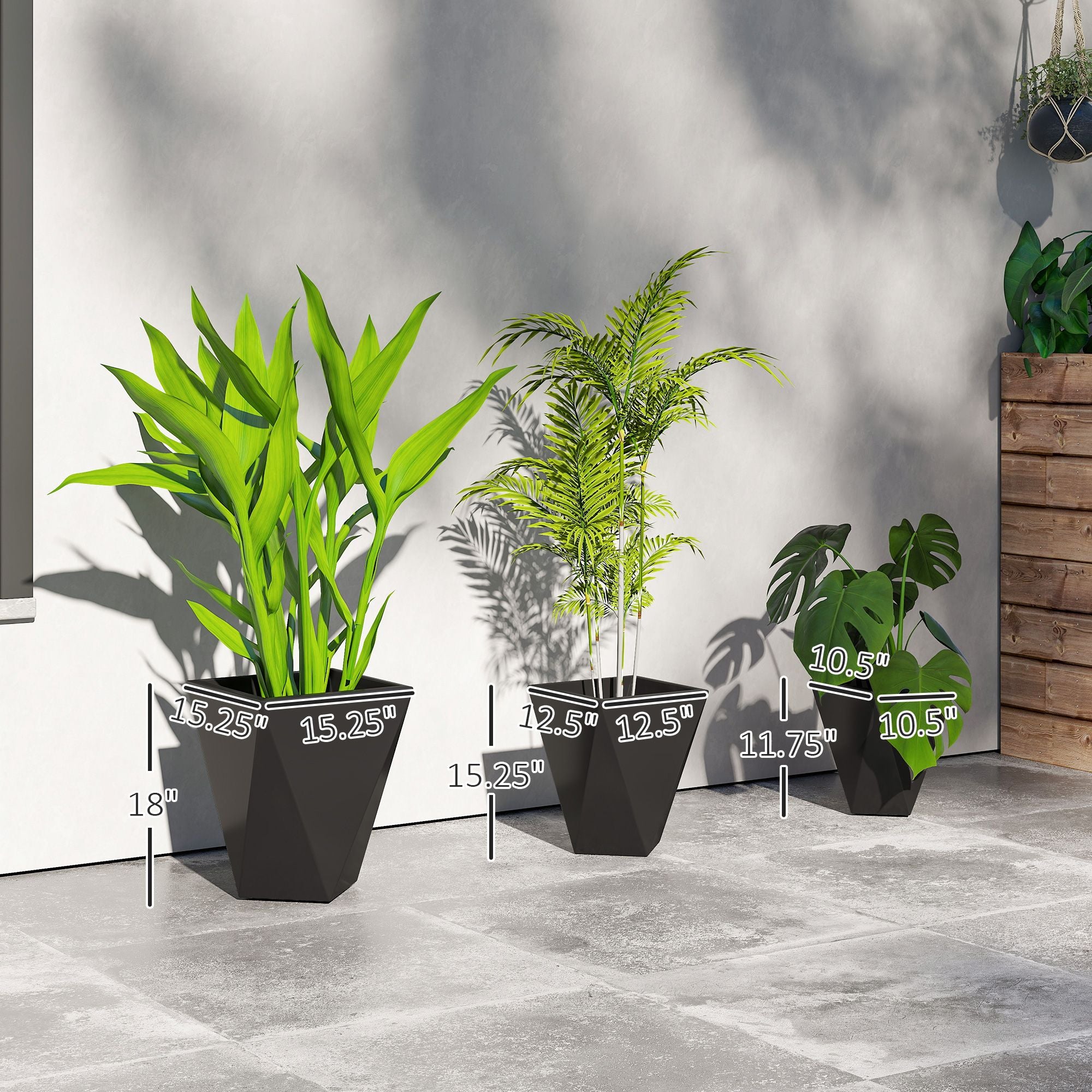 Modern Black Planters Dimensions Of Each Pot