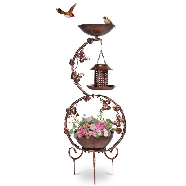 Solar Powered Bird Feeder, Bath and Decorative Planter Stand