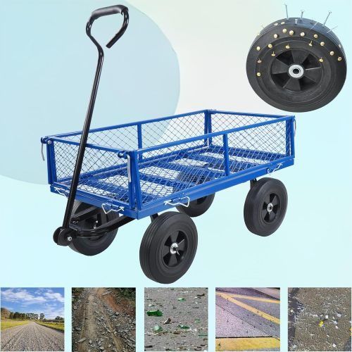 Heavy Duty Steel Garden Cart for Easy Outdoor Hauling Showing Solid Puncture Proof Tyres