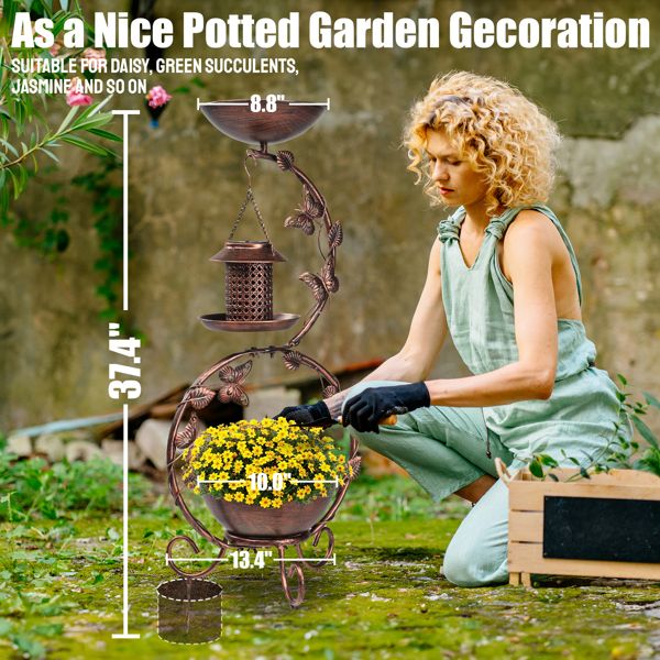 Solar Powered Bird Feeder, Bath and Decorative Planter Stand Dimensions