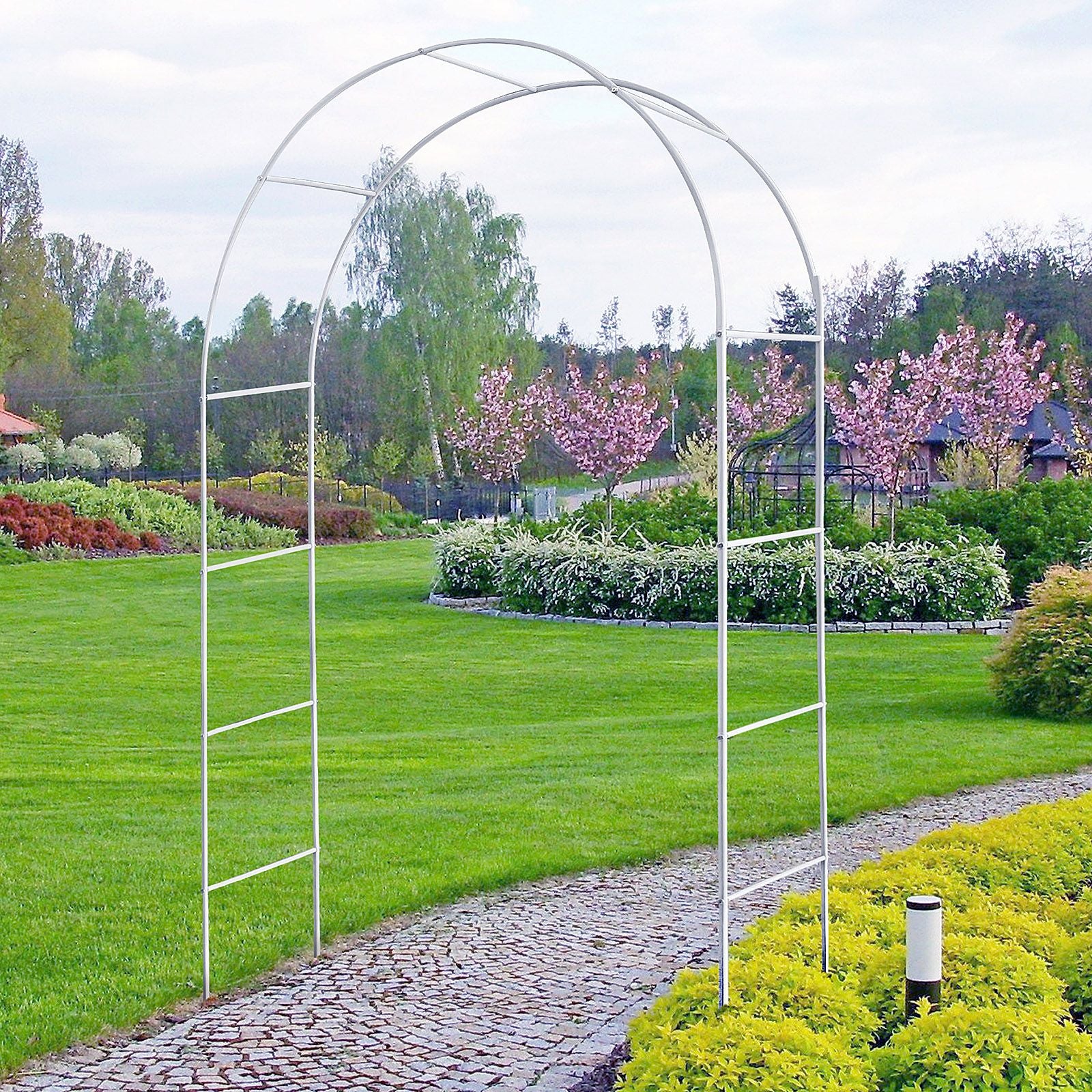 White Adjustable Garden Arch Trellis Without Plants On