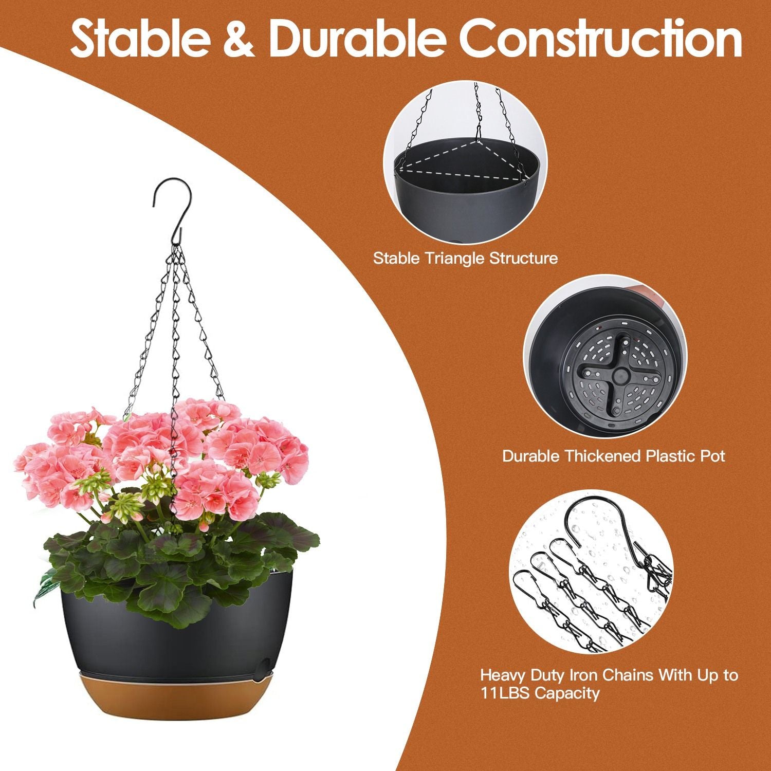 Hanging Plant Pots with Drainage and Tray  Features