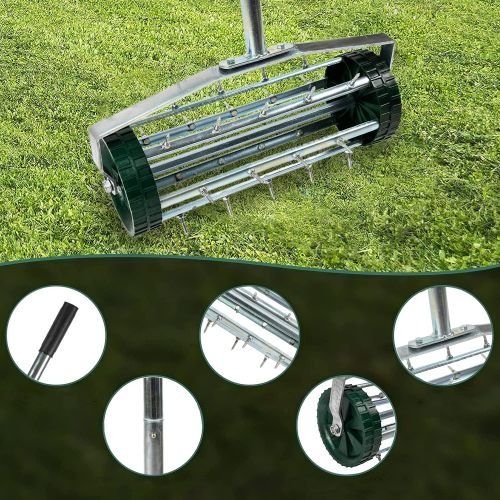 Heavy Duty Rolling Lawn Aerator Features in Bubble Pictures