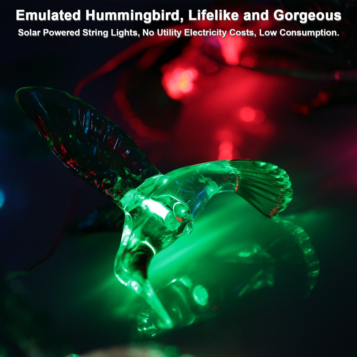 Solar Hummingbird Wind Chime Lights Close Up of Light