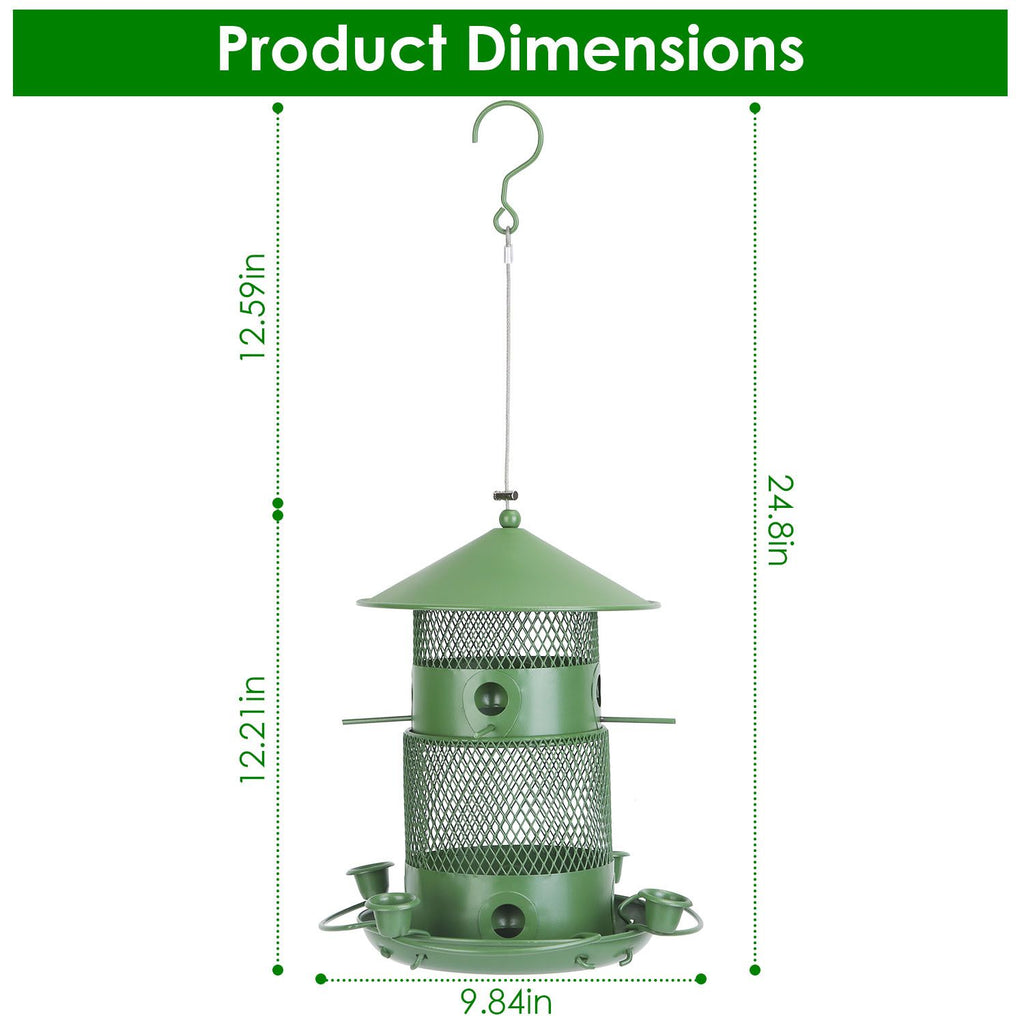 Wild Bird Seed Feeder with Water Cups and Perches Dimensions