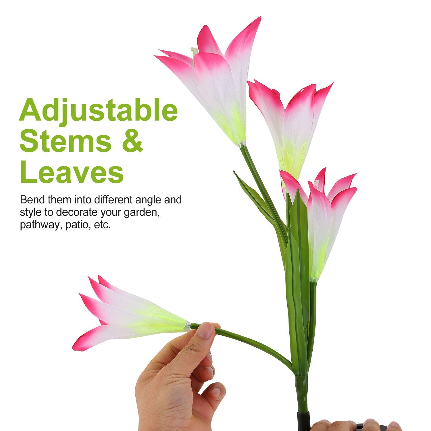 Solar Lily Garden Lights Adjustable Stems & Leaves